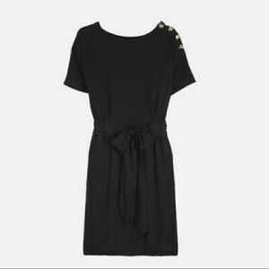 3.1 Phillip Lim Women’s Black T-Shirt Dress Gold Studded Waist Tie